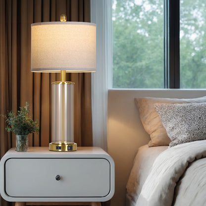 Modern Touch Table Lamp Pair with USB/Type-C Charging, Linen Shade & Gold Accents – 26” Height, 3000K LED Bulb Included (Set of 2)