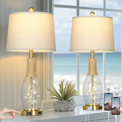27.5" Industrial Table Lamp with USB-C Charging, Dual Lighting & Glass Lamp Body(Set of 2)