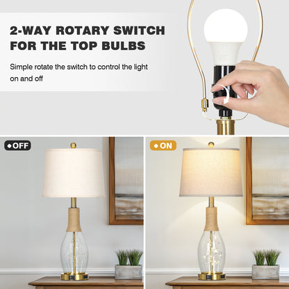 27.5" Industrial Table Lamp with USB-C Charging, Dual Lighting & Glass Lamp Body(Set of 2)