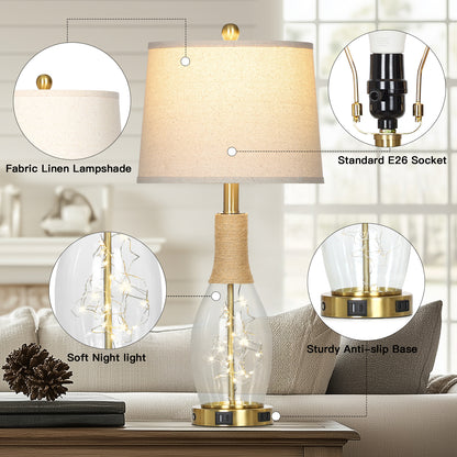 27.5" Industrial Table Lamp with USB-C Charging, Dual Lighting & Glass Lamp Body(Set of 2)
