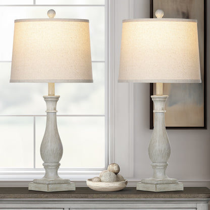 27.5'' Grey Resin Rustic Wood Style Table Lamp with USB-C & AC Outlet - Adjustable Dimmable LED Light (Set of 2)