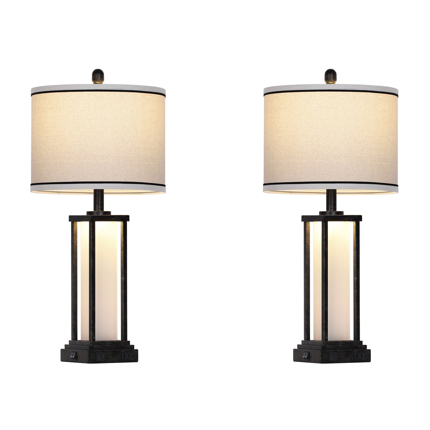 Modern Table Lamps with USB-C & USB Ports, AC Outlet, and Dual Lighting (Set of 2)