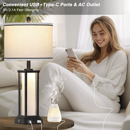 Modern Table Lamps with USB-C & USB Ports, AC Outlet, and Dual Lighting (Set of 2)