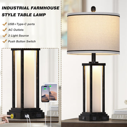Modern Table Lamps with USB-C & USB Ports, AC Outlet, and Dual Lighting (Set of 2)