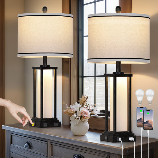 Modern Table Lamps with USB-C & USB Ports, AC Outlet, and Dual Lighting (Set of 2)
