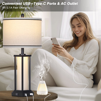 Modern Table Lamps with USB-C & AC Outlets, Night Light, and Charging Station(Set of 2)
