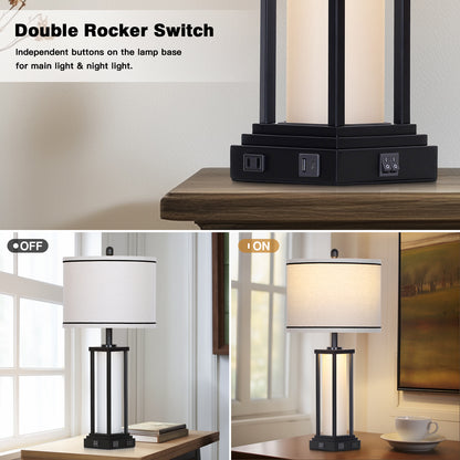 Modern Table Lamps with USB-C & AC Outlets, Night Light, and Charging Station(Set of 2)