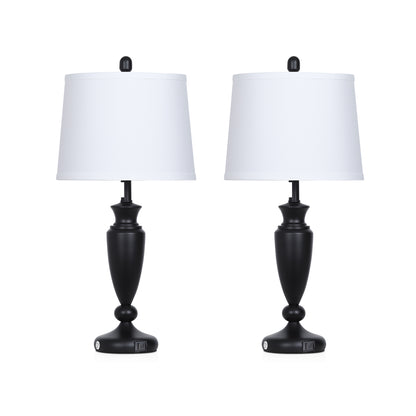 27” Black Table Lamp with USB + Type-C Charging, Dimmable LED Bulb, Linen Shade, 3-Way Touch Control(Set of 2)