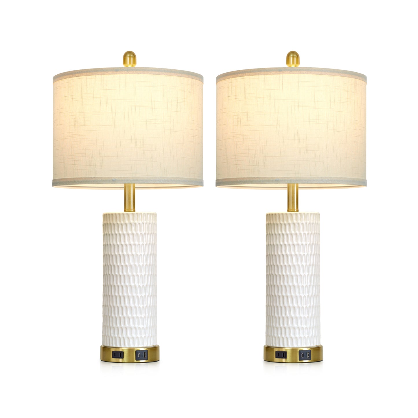 Modern Table Lamps with USB-C & AC Outlets, Touch Control, 27" Height(Set of 2)