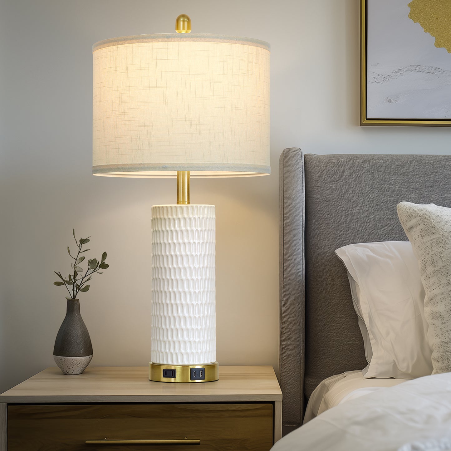 Modern Table Lamps with USB-C & AC Outlets, Touch Control, 27" Height(Set of 2)