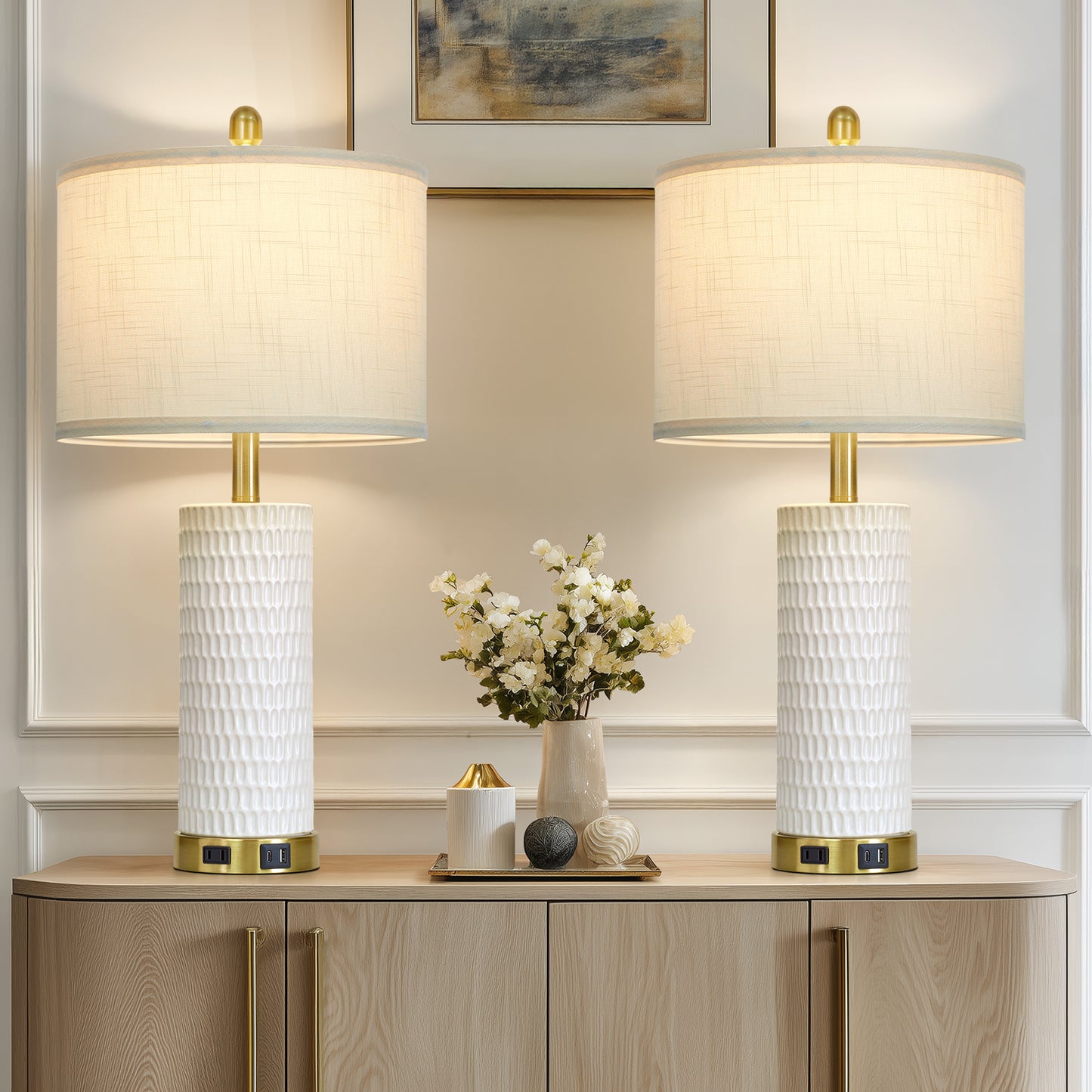 Modern Table Lamps with USB-C & AC Outlets, Touch Control, 27" Height(Set of 2)