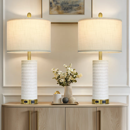 Modern Table Lamps with USB-C & AC Outlets, Touch Control, 27" Height(Set of 2)