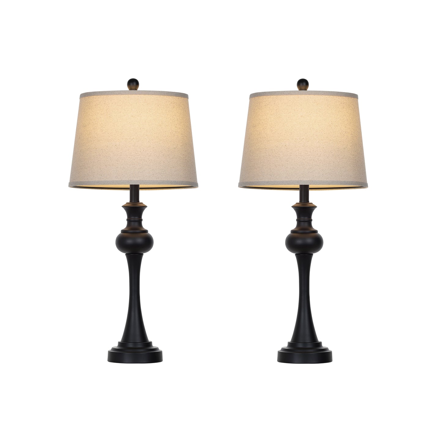 28.75" Modern Table Lamp Oatmeal Linen Shade, E26 Socket, USB-C, 3-Way Touch Switch, 120V 9W 3000K LED Dimmable Bulb(Set of 2)