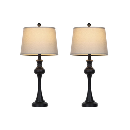 28.75" Modern Table Lamp Oatmeal Linen Shade, E26 Socket, USB-C, 3-Way Touch Switch, 120V 9W 3000K LED Dimmable Bulb(Set of 2)