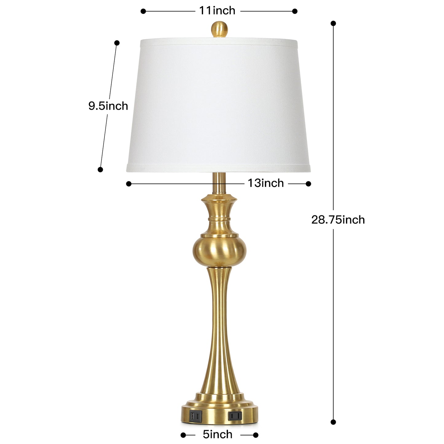 Modern Brass Table Lamps with USB-C & AC Outlets, 9W Dimmable LED(Set of 2)