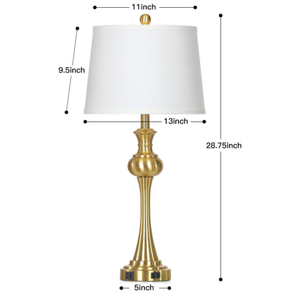 Modern Brass Table Lamps with USB-C & AC Outlets, 9W Dimmable LED(Set of 2)