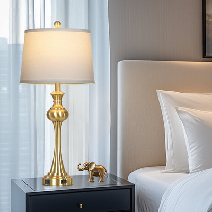 Modern Brass Table Lamps with USB-C & AC Outlets, 9W Dimmable LED(Set of 2)