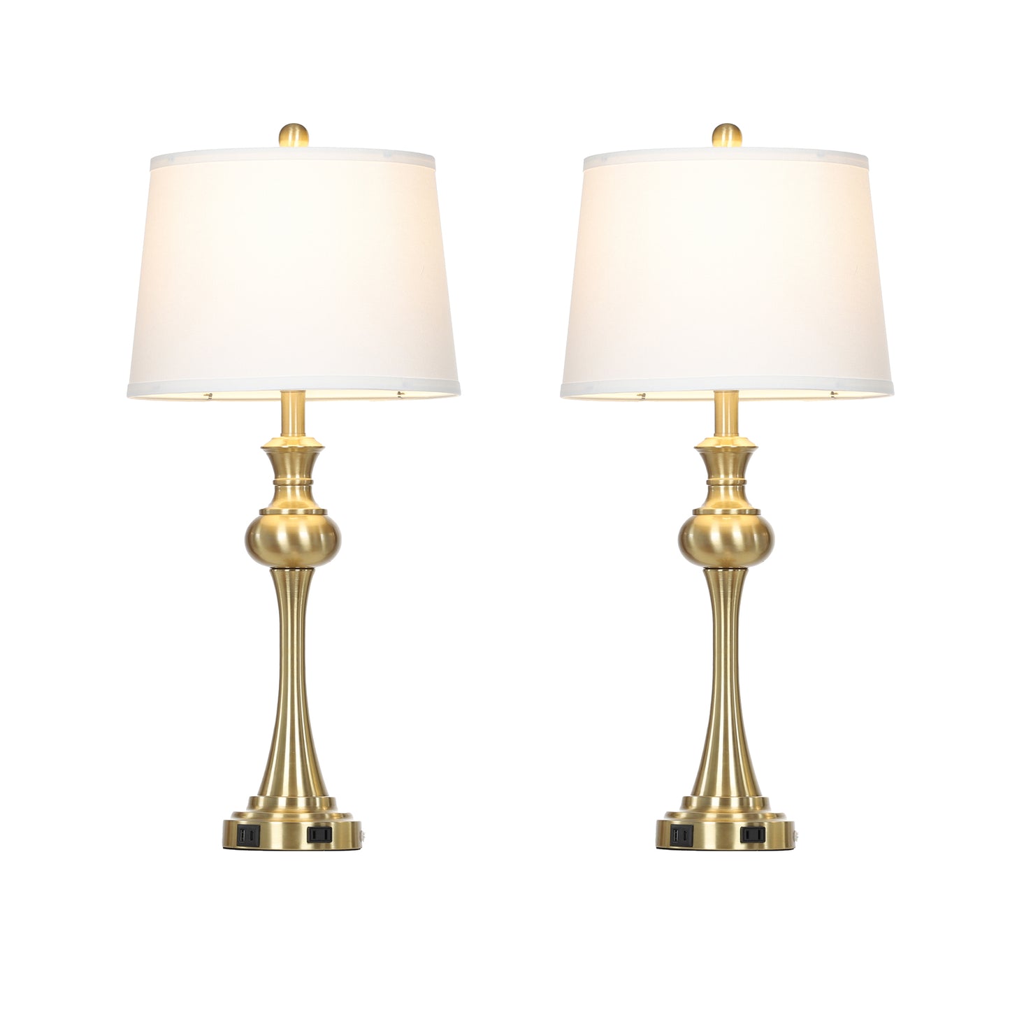 Modern Brass Table Lamps with USB-C & AC Outlets, 9W Dimmable LED(Set of 2)