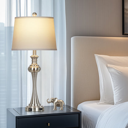 Modern Silver Table Lamp Set – 28.75” Height, Linen Shade, USB & Type-C Charging, Touch Dimmer, 9W LED Bulb Included (Set of 2)