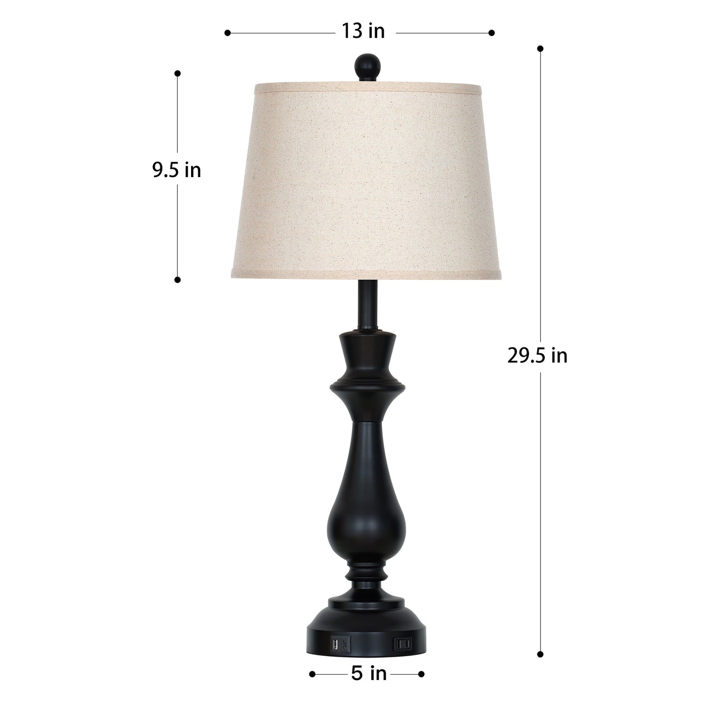 29.5” Modern Farmhouse Table Lamp Pair – Oatmeal Linen Shade, USB & Type-C Charging, 3-Way Touch Dimmer(Set of 2)