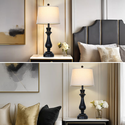 29.5” Modern Farmhouse Table Lamp Pair – Oatmeal Linen Shade, USB & Type-C Charging, 3-Way Touch Dimmer(Set of 2)