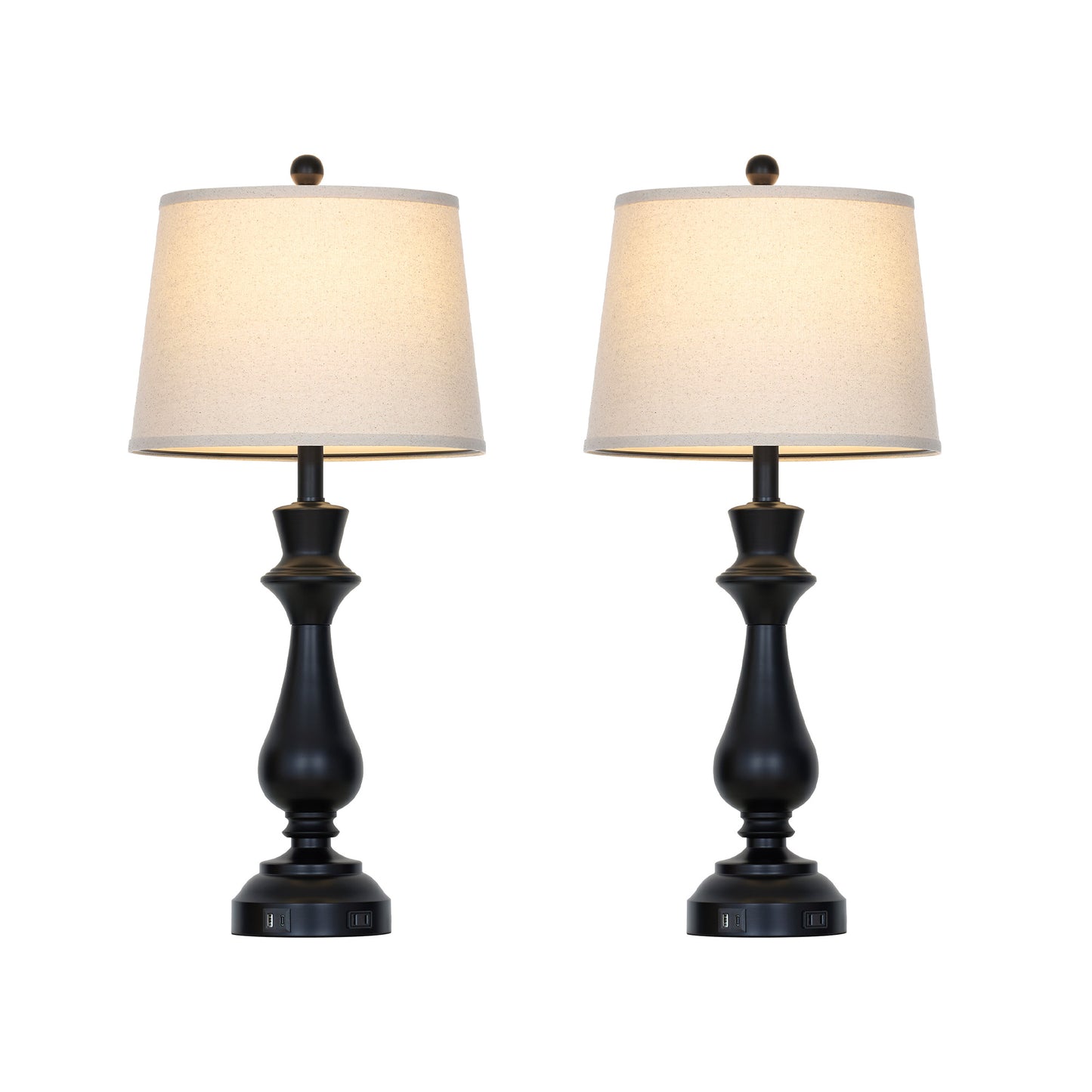 29.5” Modern Farmhouse Table Lamp Pair – Oatmeal Linen Shade, USB & Type-C Charging, 3-Way Touch Dimmer(Set of 2)
