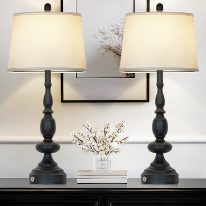 29'' Modern Classic Table Lamp with USB & Type-C Charging, 3000K Warm LED Dimmable Bulb, Linen Shade