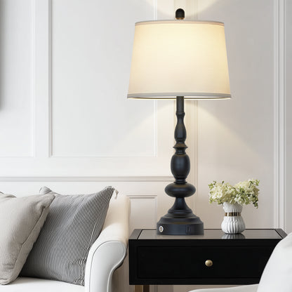 29'' Modern Classic Table Lamp with USB & Type-C Charging, 3000K Warm LED Dimmable Bulb, Linen Shade