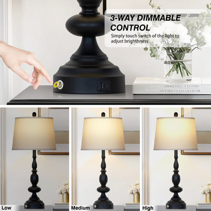 29'' Modern Classic Table Lamp with USB & Type-C Charging, 3000K Warm LED Dimmable Bulb, Linen Shade