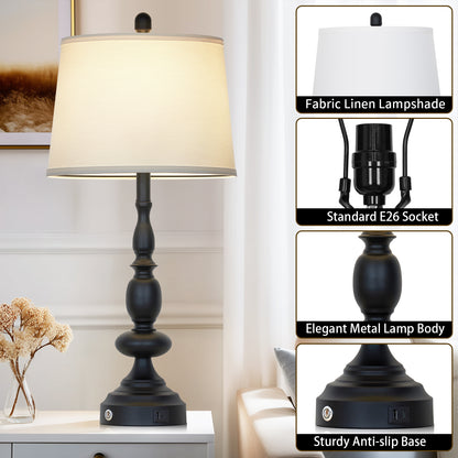 29'' Modern Classic Table Lamp with USB & Type-C Charging, 3000K Warm LED Dimmable Bulb, Linen Shade