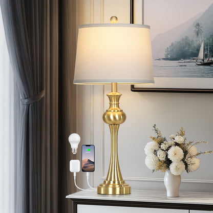 Cinkeda 28.75" Tall Single Table Lamp for Living Room Bedroom with USB C+A Ports AC Outlet Modern Gold 3 Way Dimmable Touch Control Nightstand Bedside Lamp