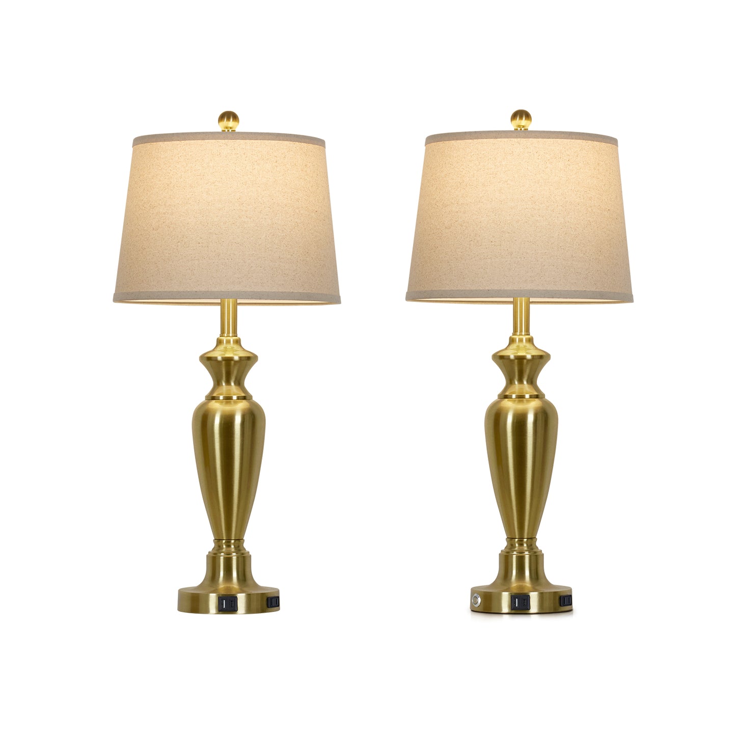 30'' Gold Brass Table Lamp Set – 11” Oatmeal Linen Drum Shade with Easy Assembly(Set of 2)