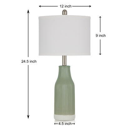 Cinkeda 24.5" Ceramic Table Lamps Set of 2 with Rotary Switch, Modern Farmhouse White Glaze & Drum Shade for Bedroom Living Room