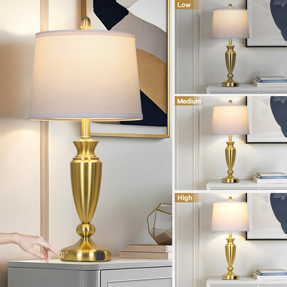 Cinkeda Table Lamps Set of 2 for Bedroom Living Room 27" Tall Gold Industrial Bedside Lamp with USB +C Charging Ports Modern 3-Way Dimmable Touch Control Nightstand Lamp