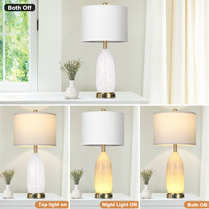 Cinkeda Vintage Style Table Lamps Set of 2 for Living Room Bedroom, 25" Tall with Dual Lights (Knob & Touch), USB-C/A Ports & AC Outlet, White Shade