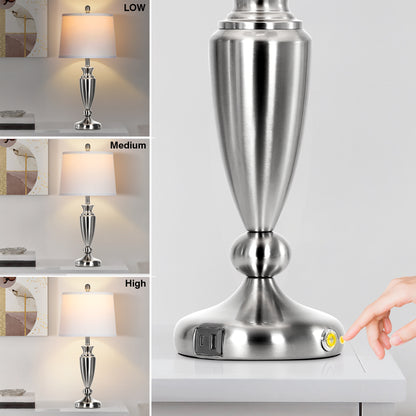 Cinkeda Table Lamps Set of 2 for Bedroom Living Room 27" Tall Silver Industrial Bedside Lamp with USB +C Charging Ports Modern 3-Way Dimmable Touch Control Nightstand Lamp