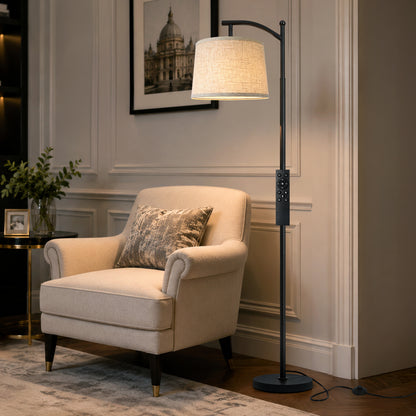 Cinkeda 62.5" Black Arc Floor Lamp, Mid-Century Modern Standing Lamp with Foot Switch, 3-Color Temperature & Remote for Living Room Bedroom, LED Bulb Included