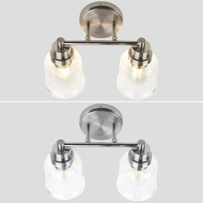 One with Two Wall Lights Stainless Steel Base Frame Glass Shade