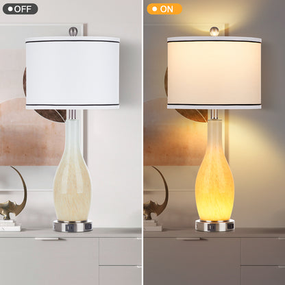 2-in-1 table lamp with nightlight. Nattierblue glass vase style body. Charging port & AC outlet. Drum shade, touch switch (Set of 2)