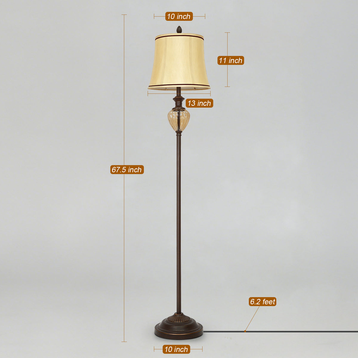 Cinkeda 67.5" Black Floor Lamp, Standing Lamp with Night Light & 4-Level Rotary Switch & Dimmable 3-Color Temp for Living Room, LED Bulb Included