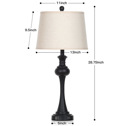 Cinkeda Single Table Lamp for Bedroom Living Room 28.75" Industrial Black 3 Way Dimmable Touch Control Nightstand Bedside Lamp with USB C+A Ports AC Outlet
