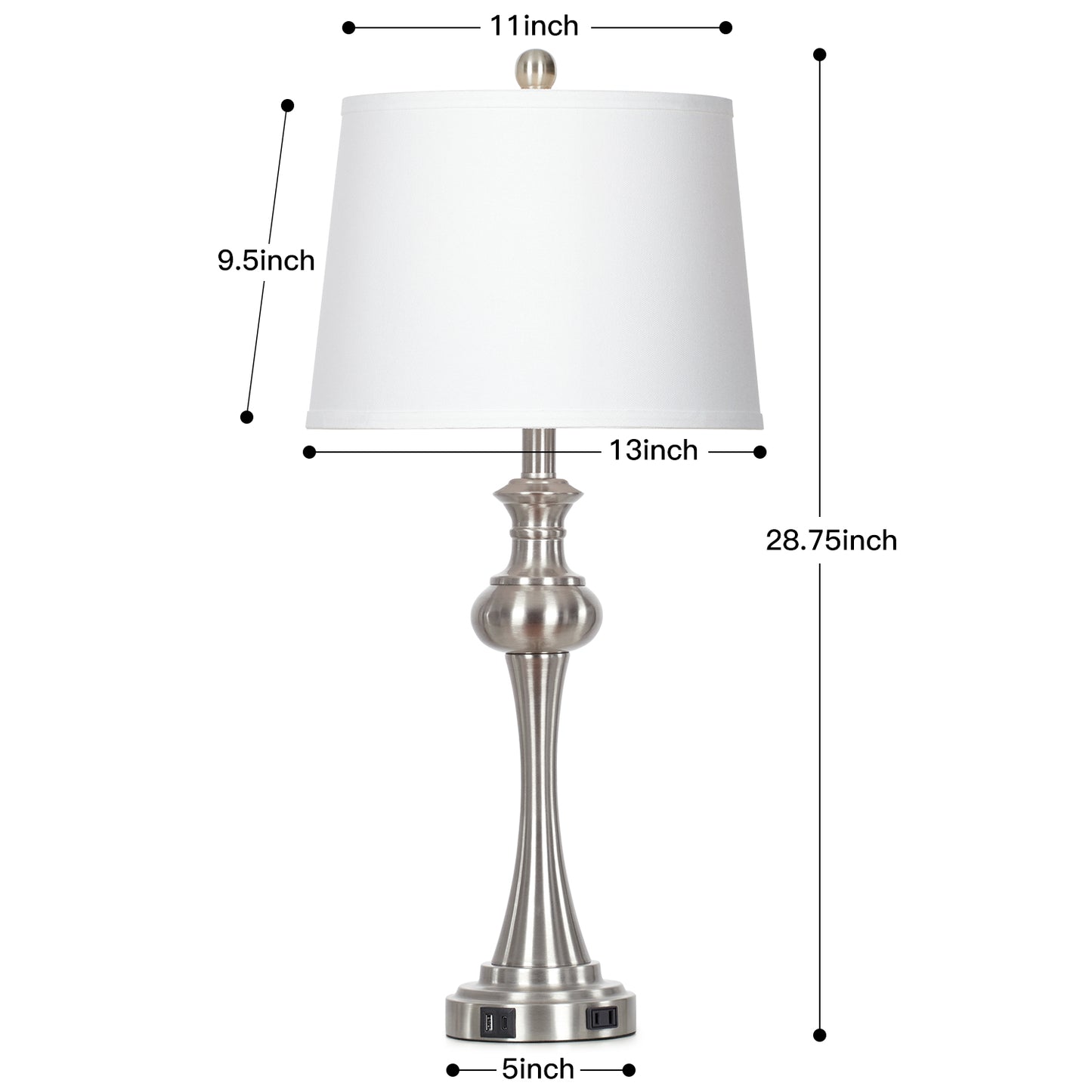 Cinkeda Single Table Lamp for Bedroom Living Room 28.75" Modern Silver 3 Way Dimmable Touch Control Nightstand Bedside Lamp with USB C+A Ports AC Outlet
