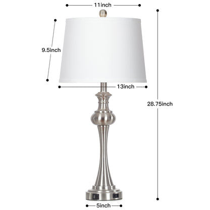 Cinkeda Single Table Lamp for Bedroom Living Room 28.75" Modern Silver 3 Way Dimmable Touch Control Nightstand Bedside Lamp with USB C+A Ports AC Outlet