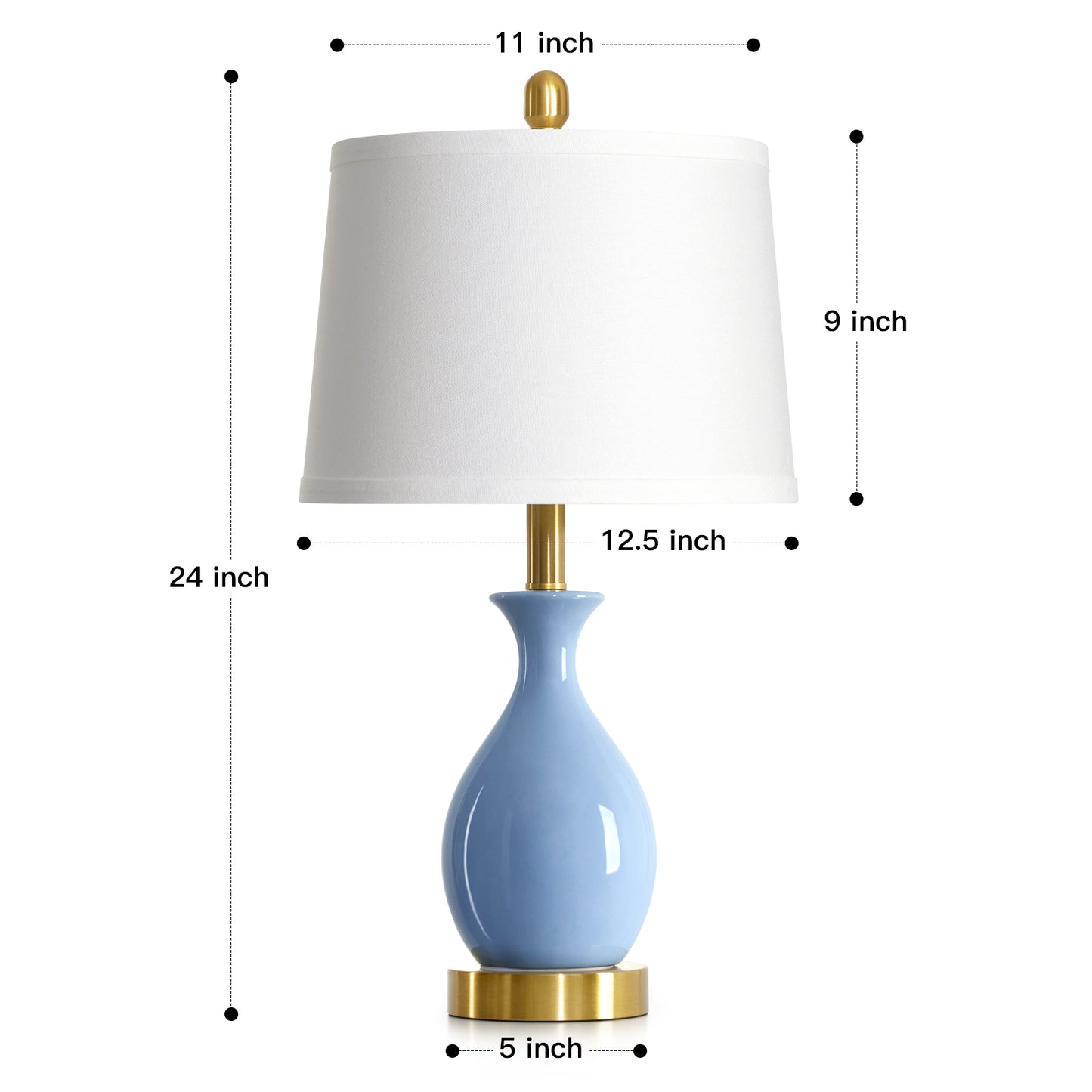 Cinkeda 24" Blue Ceramic Table Lamps Set of 2, Modern Classic Bedside Lamp with Gold Accents for Living Room Bedroom