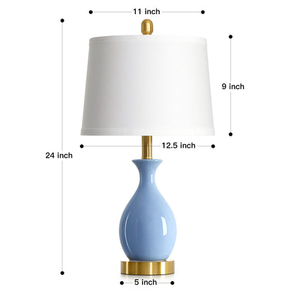 Cinkeda 24" Blue Ceramic Table Lamps Set of 2, Modern Classic Bedside Lamp with Gold Accents for Living Room Bedroom