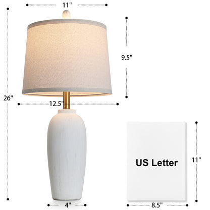 Cinkeda 26" Vintage White Ceramic Table Lamp, Olive-Shaped Retro Bedside Lamp for Bedroom Nightstand Living Room, LED Bulb Included