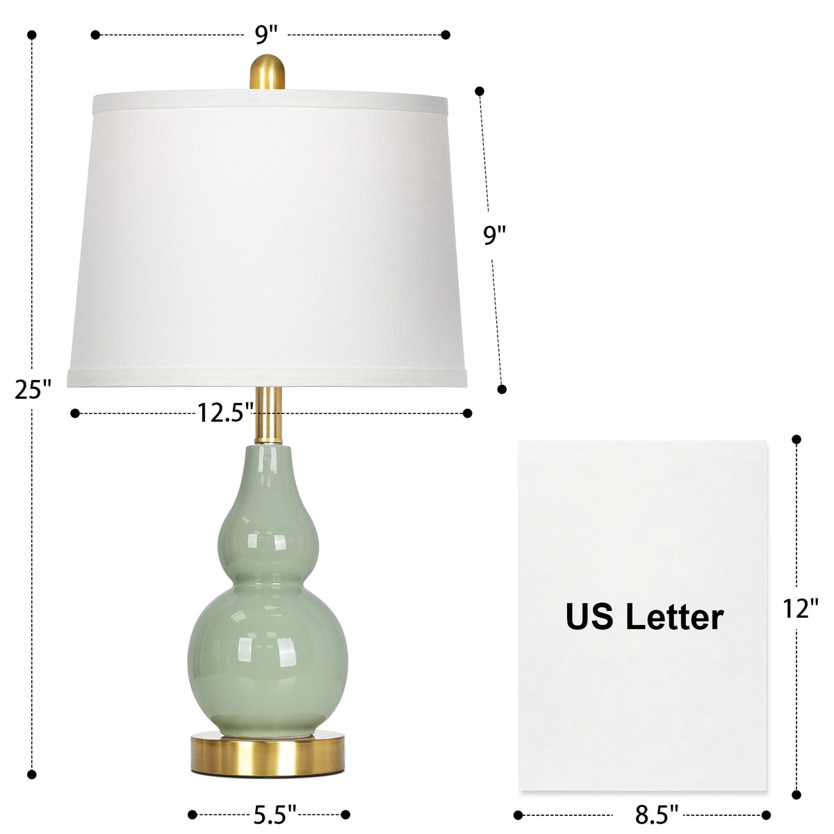 Cinkeda 25" Teal Ceramic Table Lamps Set of 2, 2-Level Rotary Switch Bedside Nightstand Lamps with Gold Base & Slant Shade for Living Room