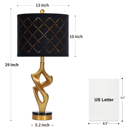 Cinkeda 29" Black and Gold Table Lamp Set of 2, 3-Color Temperature Dimmable Nightstand Lamps with Mesh Lampshade for Living Room Bedroom, LED Bulbs Included