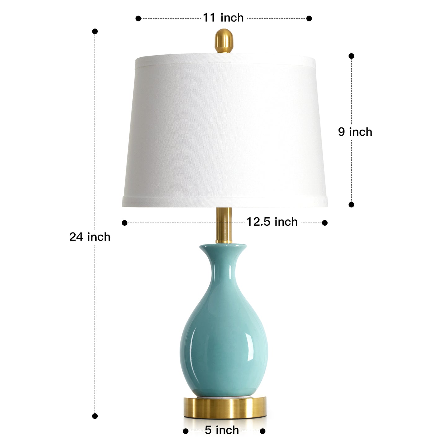 Cinkeda 24" Aqua Blue Ceramic Table Lamps Set of 2, Modern Classic Bedside Lamp with Gold Accents for Living Room Bedroom