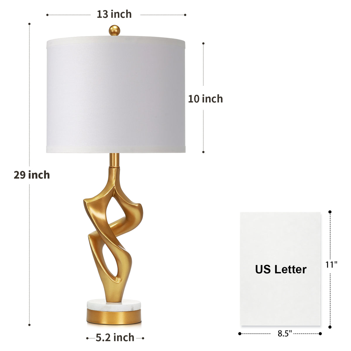 Cinkeda 29" Gold Table Lamp Set of 2, 3-Color Temperature Dimmable Bedside Nightstand Lamps with Marble & Metal Base for Living Room Bedroom, LED Bulbs Included